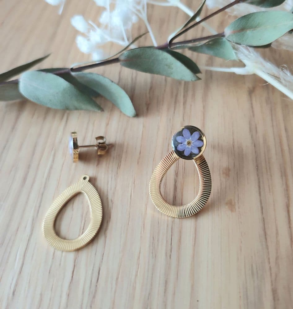 Boucles d'oreilles 2 en 1 myosotis mauve