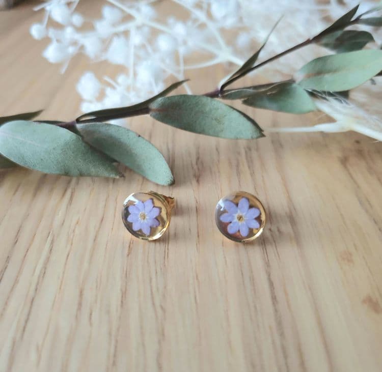 Boucles d'oreilles 2 en 1 myosotis mauve