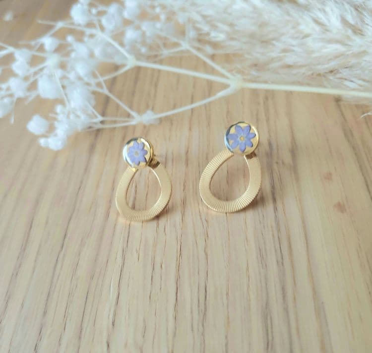 Boucles d'oreilles 2 en 1 myosotis mauve